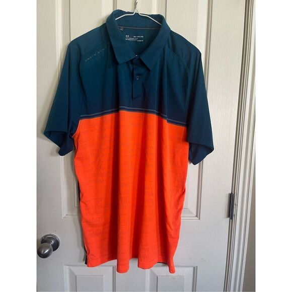 Under Armour Men's Orange And Blue Colorblock Loose Heatgear Polo Size 2XL - Picture 11 of 13